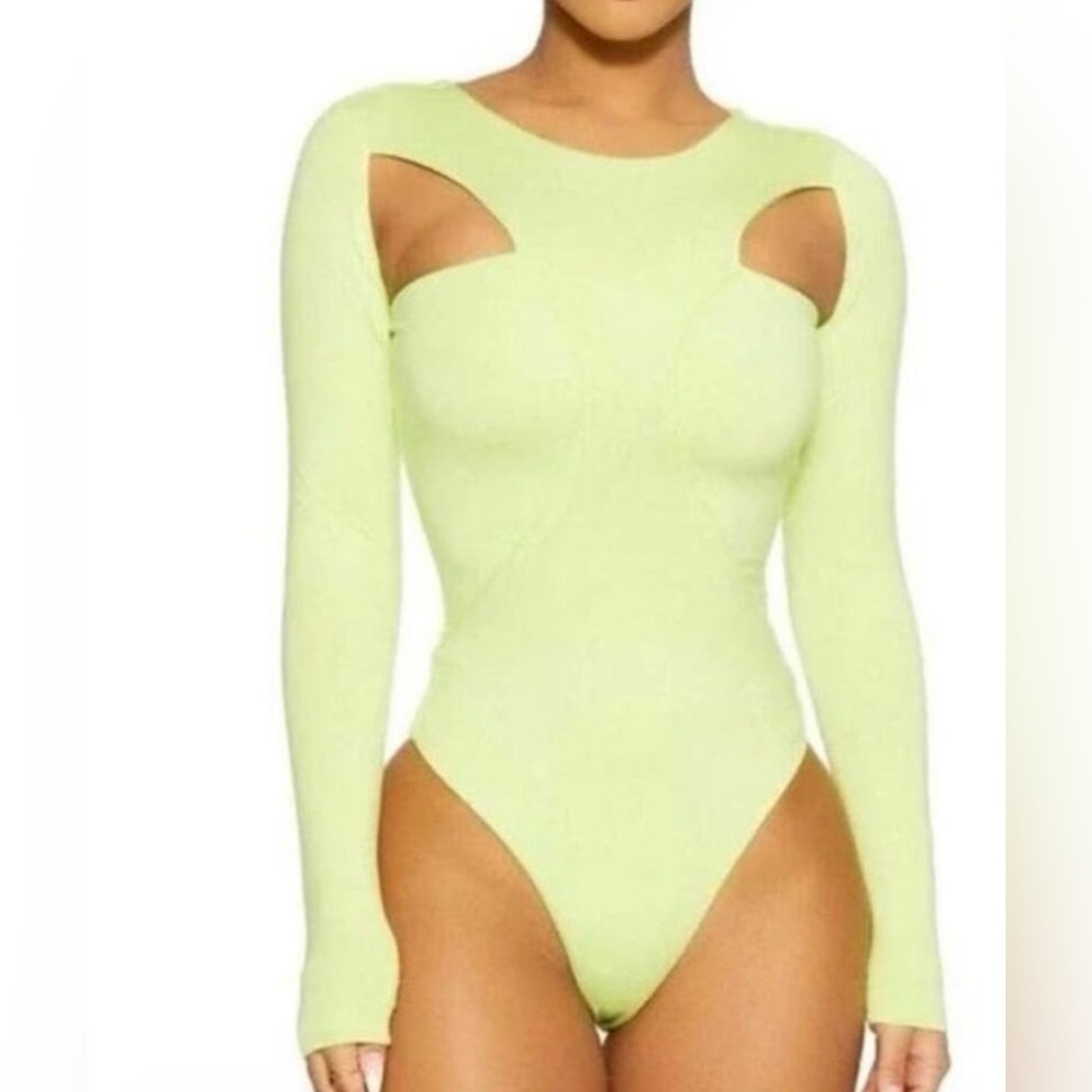 NWT Naked Wardrobe Cut the Butter Bodysuit in Lime Green / Pear Color